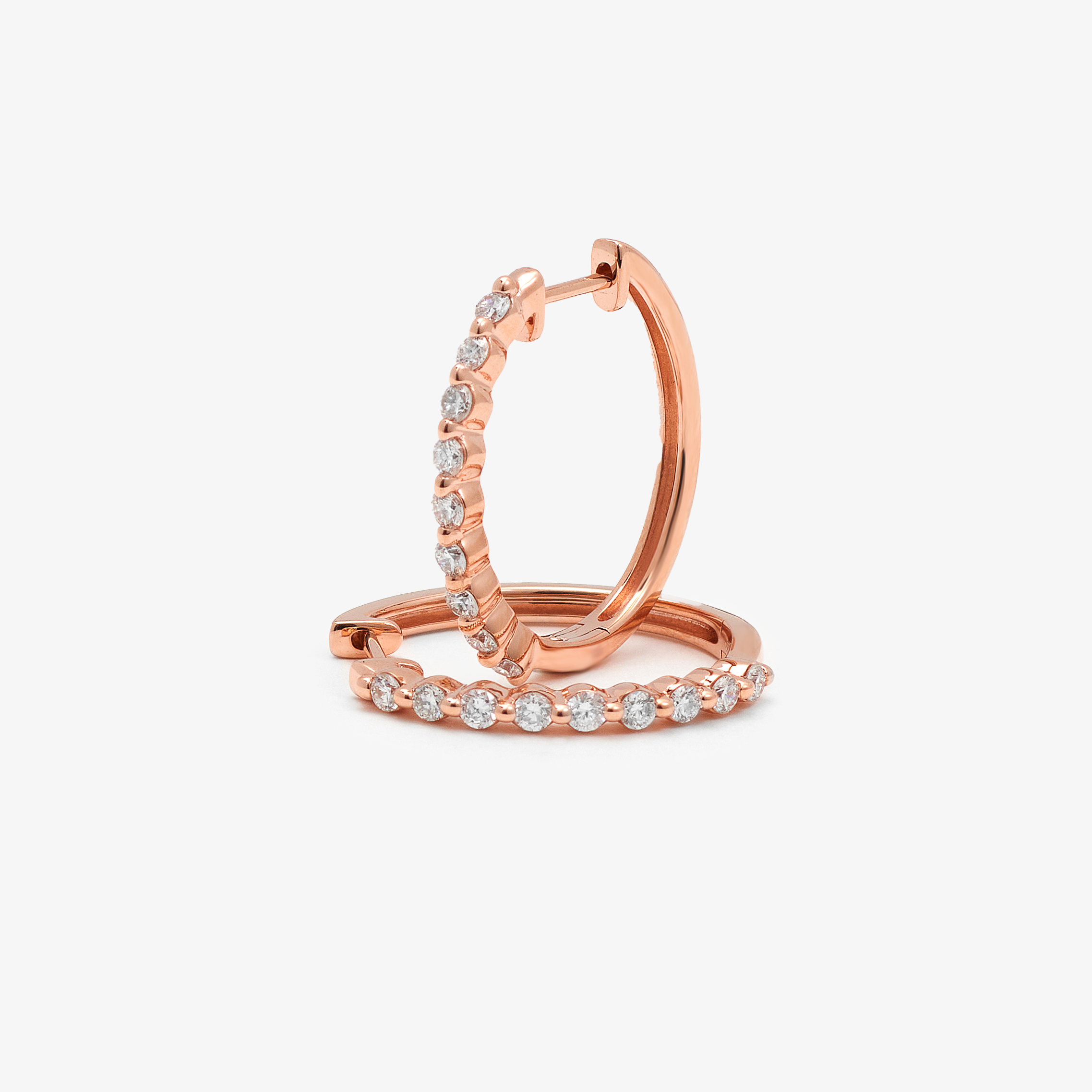 9K Rose Gold Round Brilliant Floating Lab Diamond Oval Huggie Earrings 0.5tdw