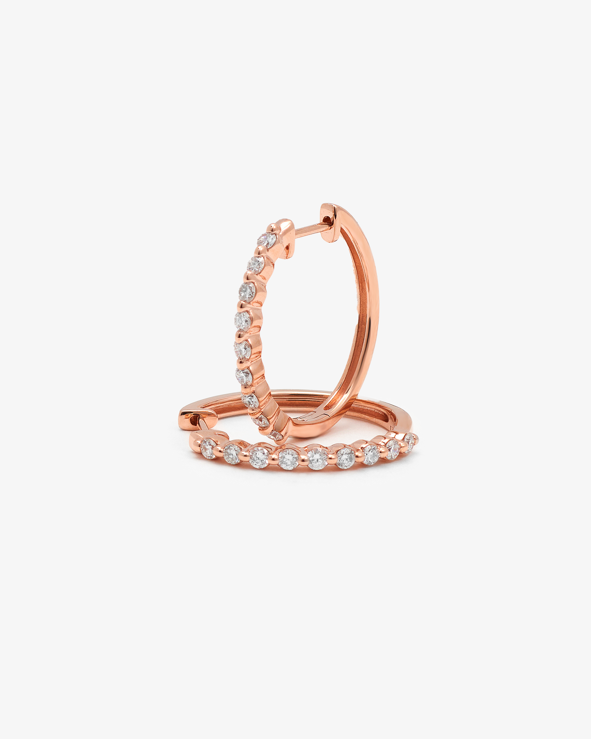 9K Rose Gold Round Brilliant Floating Lab Diamond Oval Huggie Earrings 0.5tdw