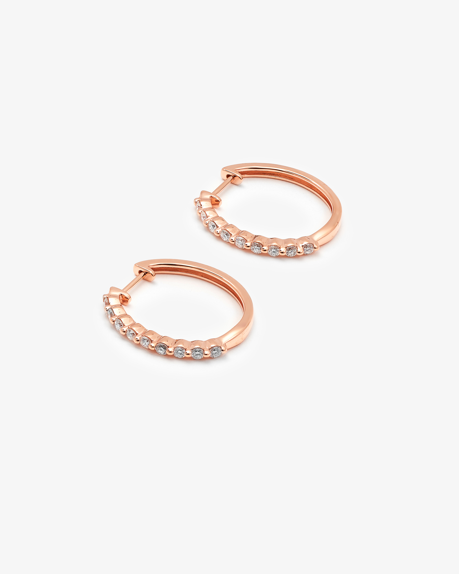 9K Rose Gold Round Brilliant Floating Lab Diamond Oval Huggie Earrings 0.5tdw