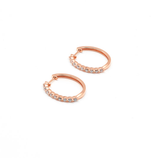 9K Rose Gold Round Brilliant Floating Lab Diamond Oval Huggie Earrings 0.5tdw