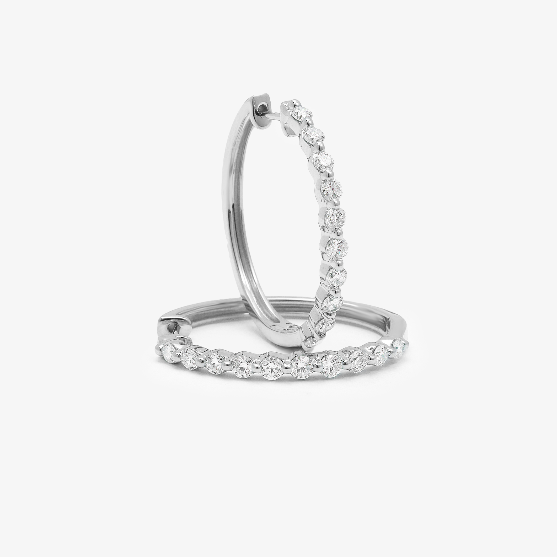 9K White Gold Round Brilliant Floating Lab Diamond Oval Huggie Earrings 1.0tdw