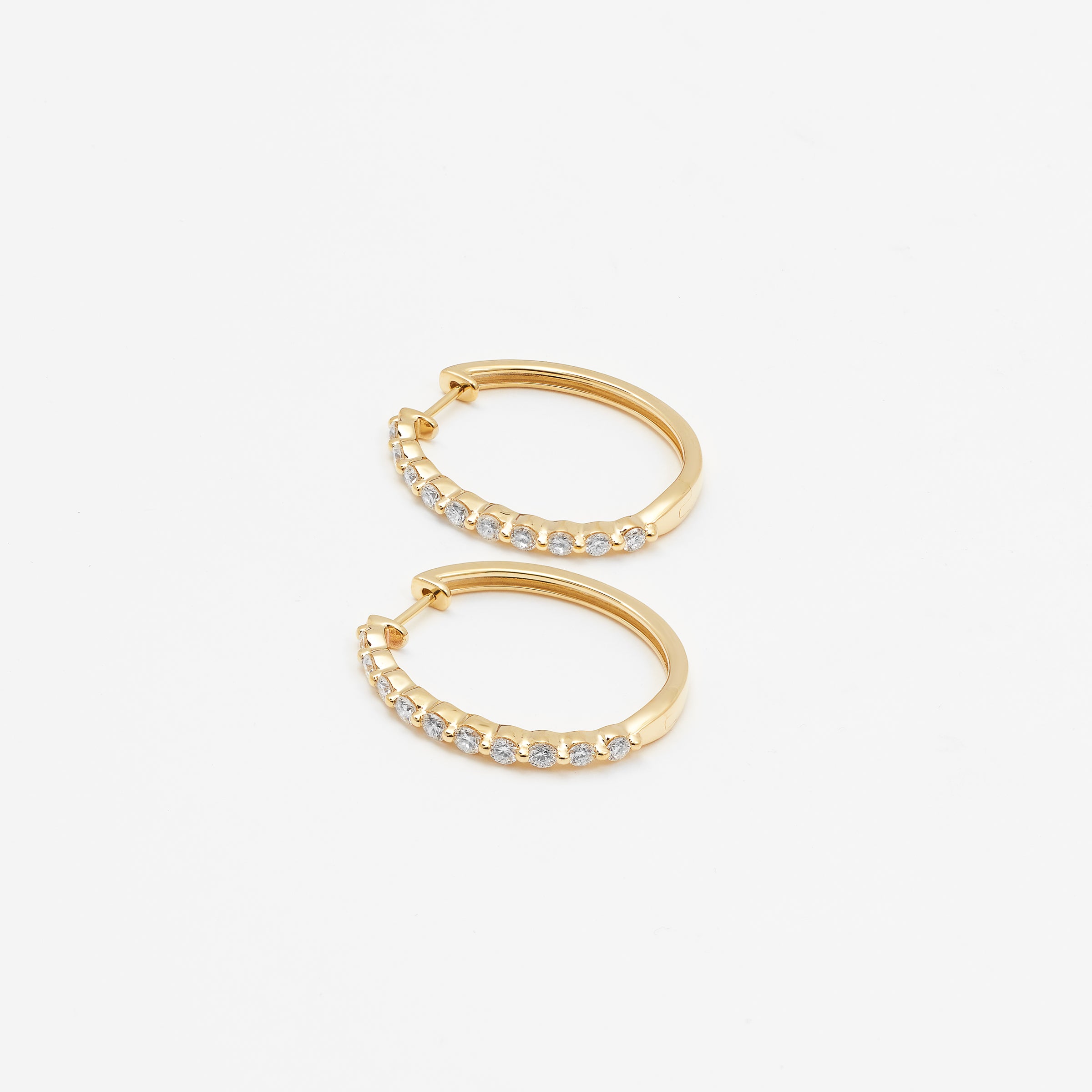 9K Yellow Gold Round Brilliant Floating Lab Diamond Oval Huggie Earrings 1.0tdw