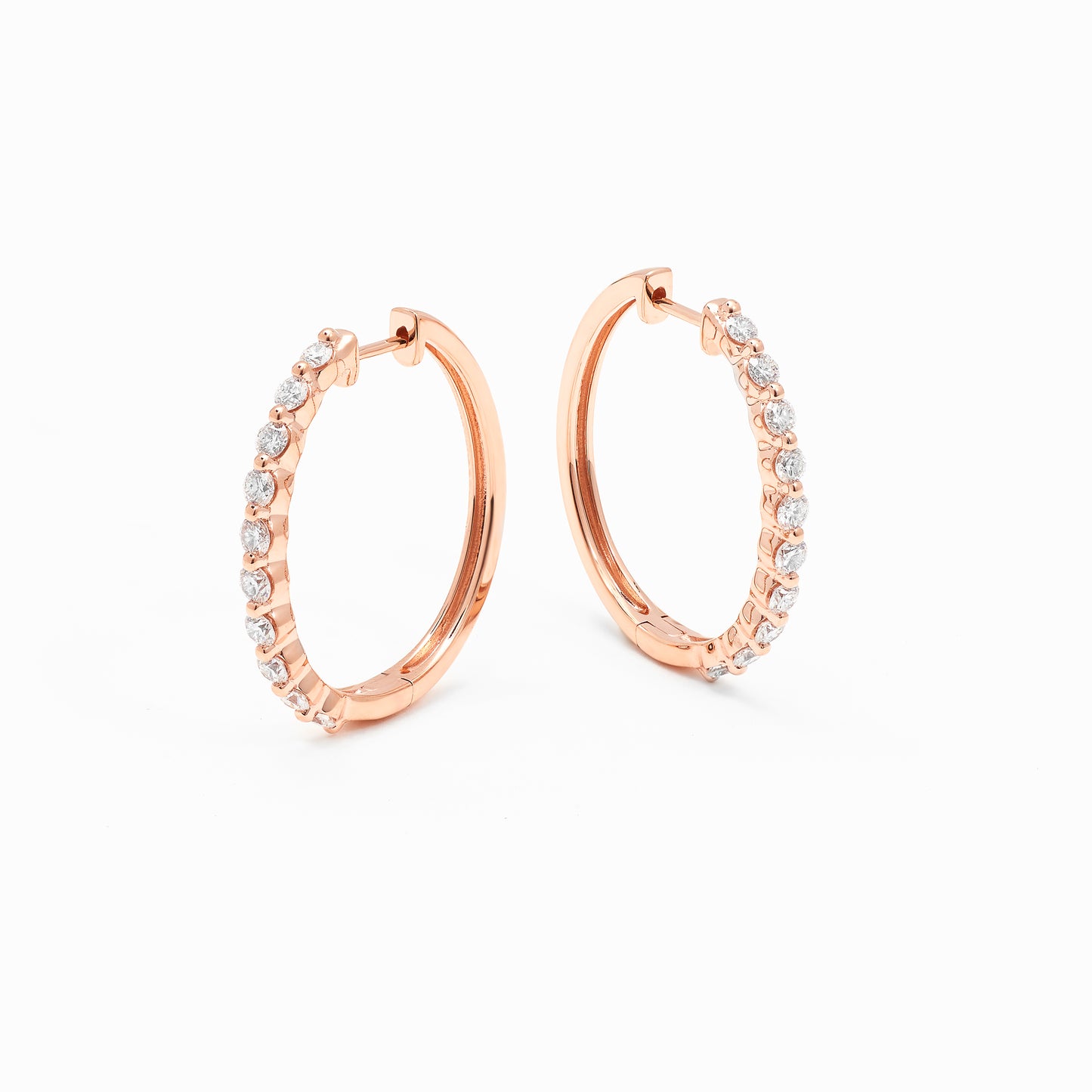 9K Rose Gold Round Brilliant Floating Lab Diamond Oval Huggie Earrings 1.0tdw