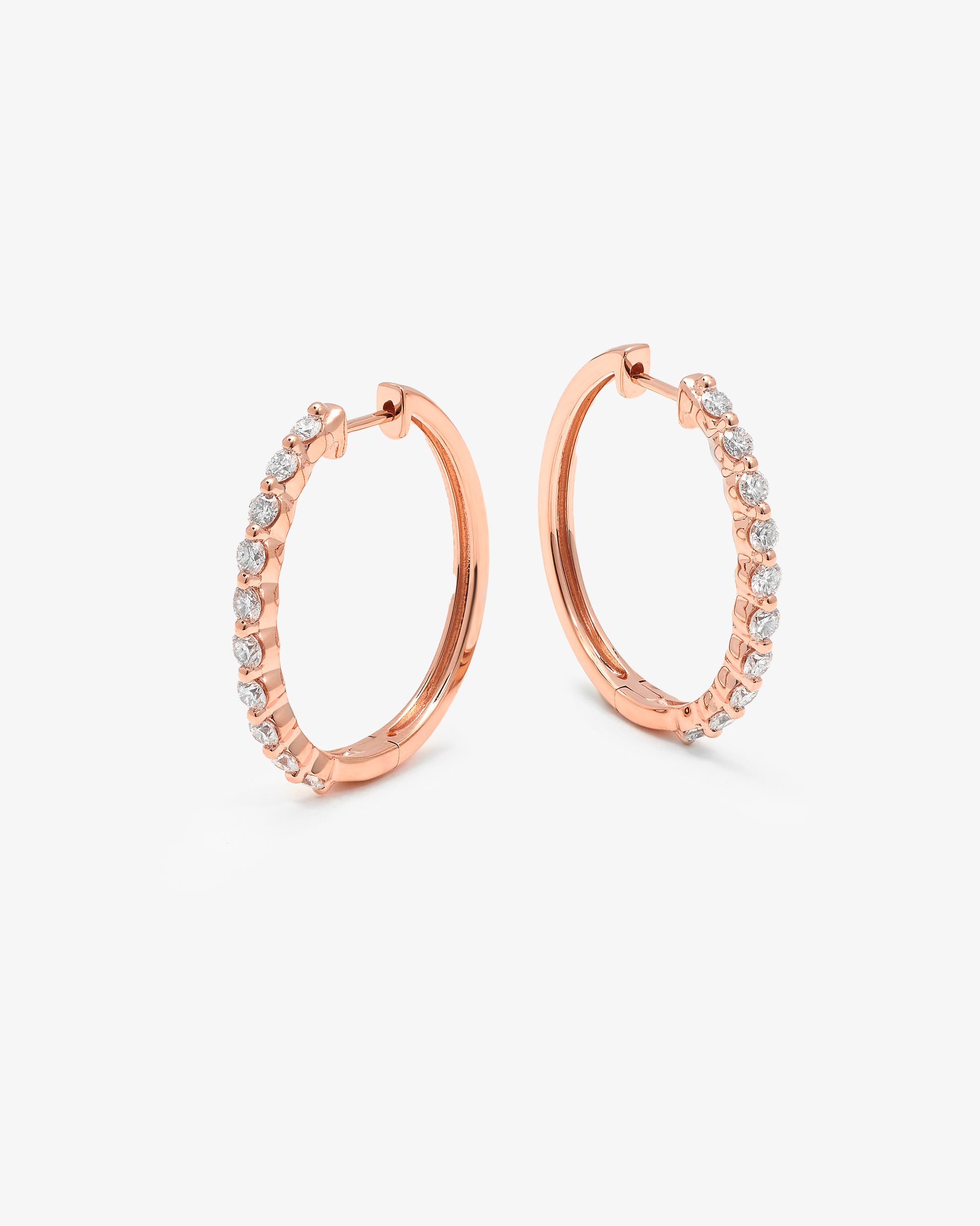 9K Rose Gold Round Brilliant Floating Lab Diamond Oval Huggie Earrings 1.0tdw