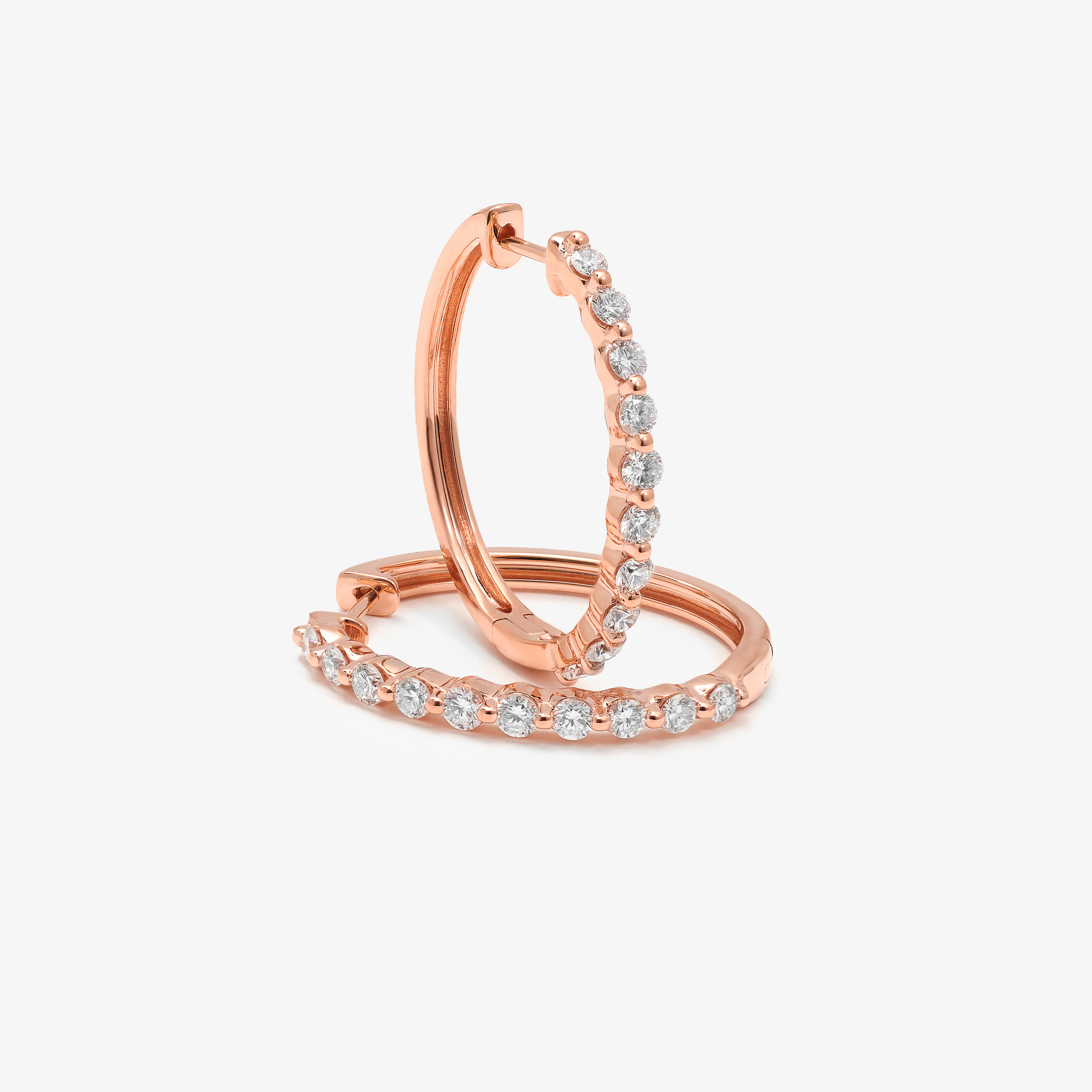 9K Rose Gold Round Brilliant Floating Lab Diamond Oval Huggie Earrings 1.0tdw