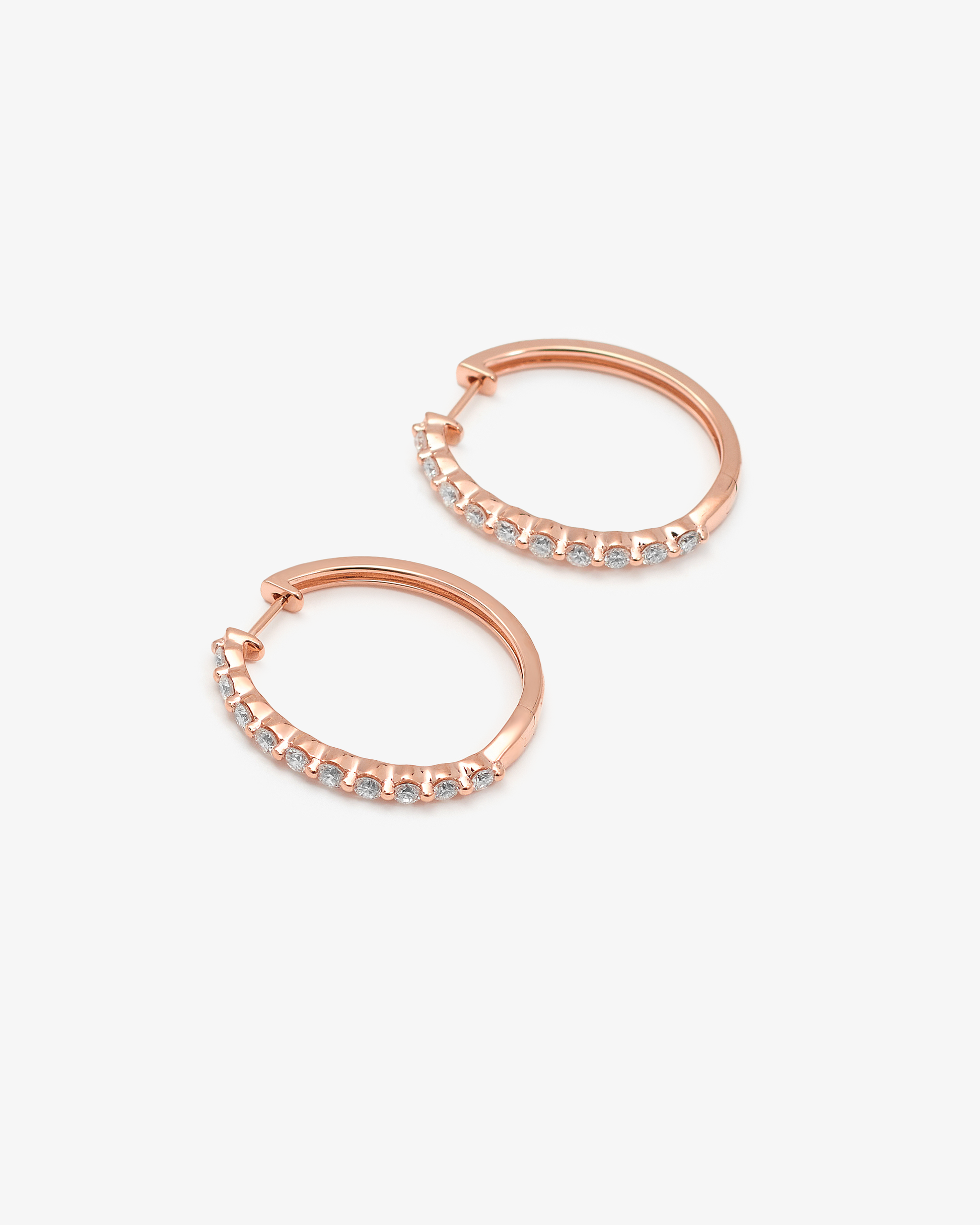 9K Rose Gold Round Brilliant Floating Lab Diamond Oval Huggie Earrings 1.0tdw