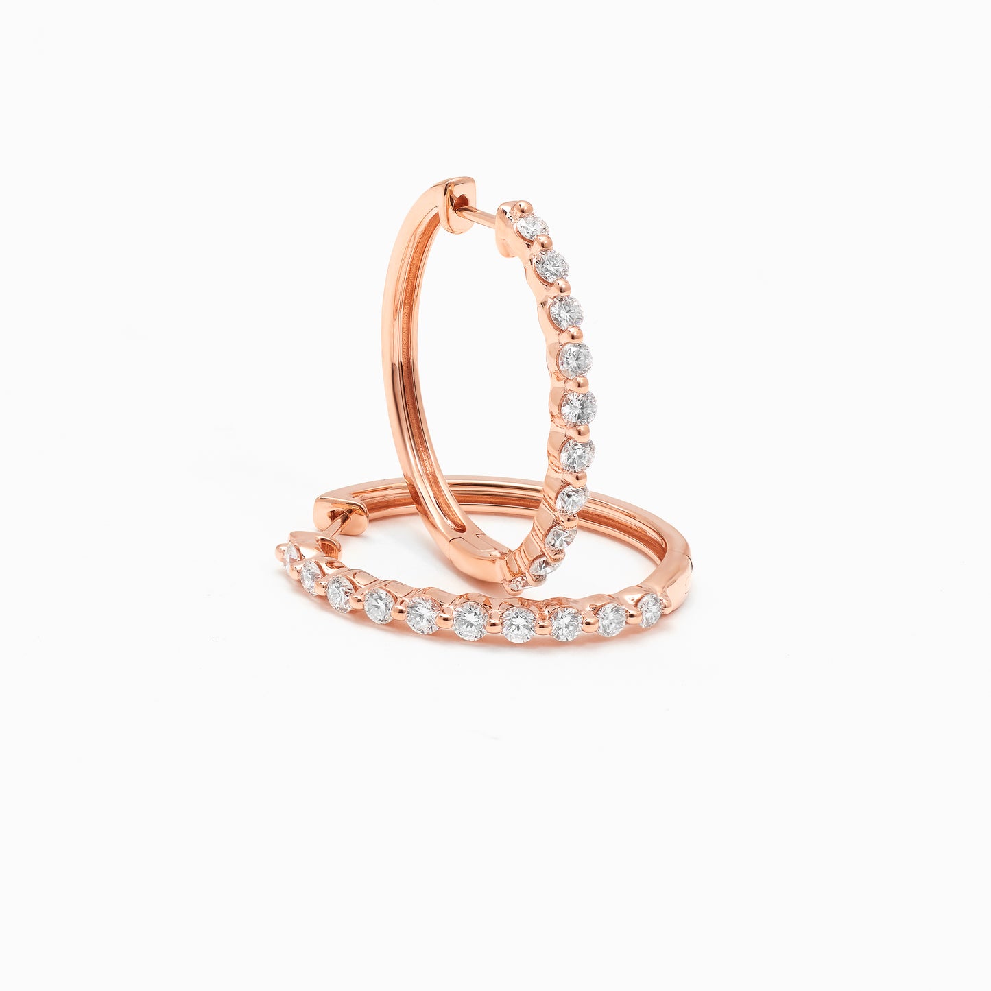 9K Rose Gold Round Brilliant Floating Lab Diamond Oval Huggie Earrings 1.0tdw