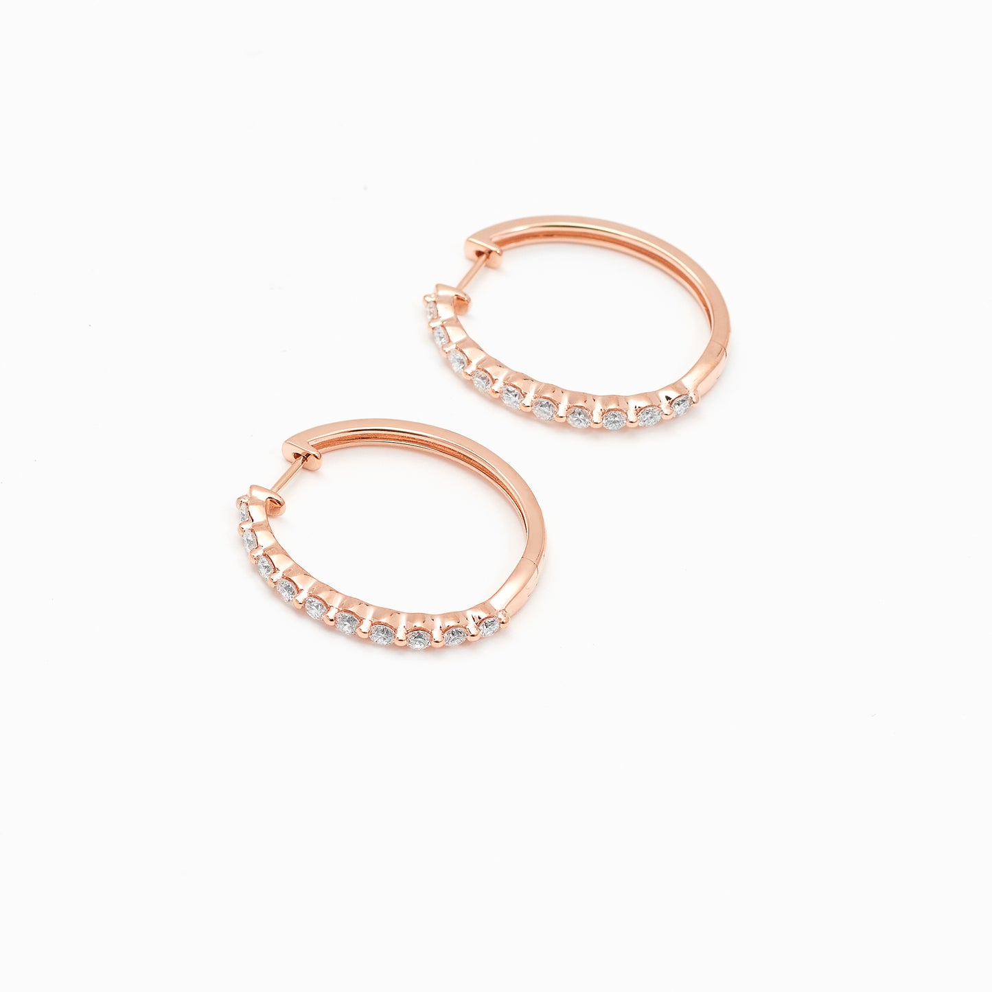 9K Rose Gold Round Brilliant Floating Lab Diamond Oval Huggie Earrings 1.0tdw