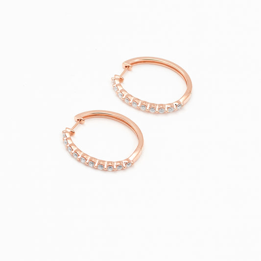 9K Rose Gold Round Brilliant Floating Lab Diamond Oval Huggie Earrings 1.0tdw