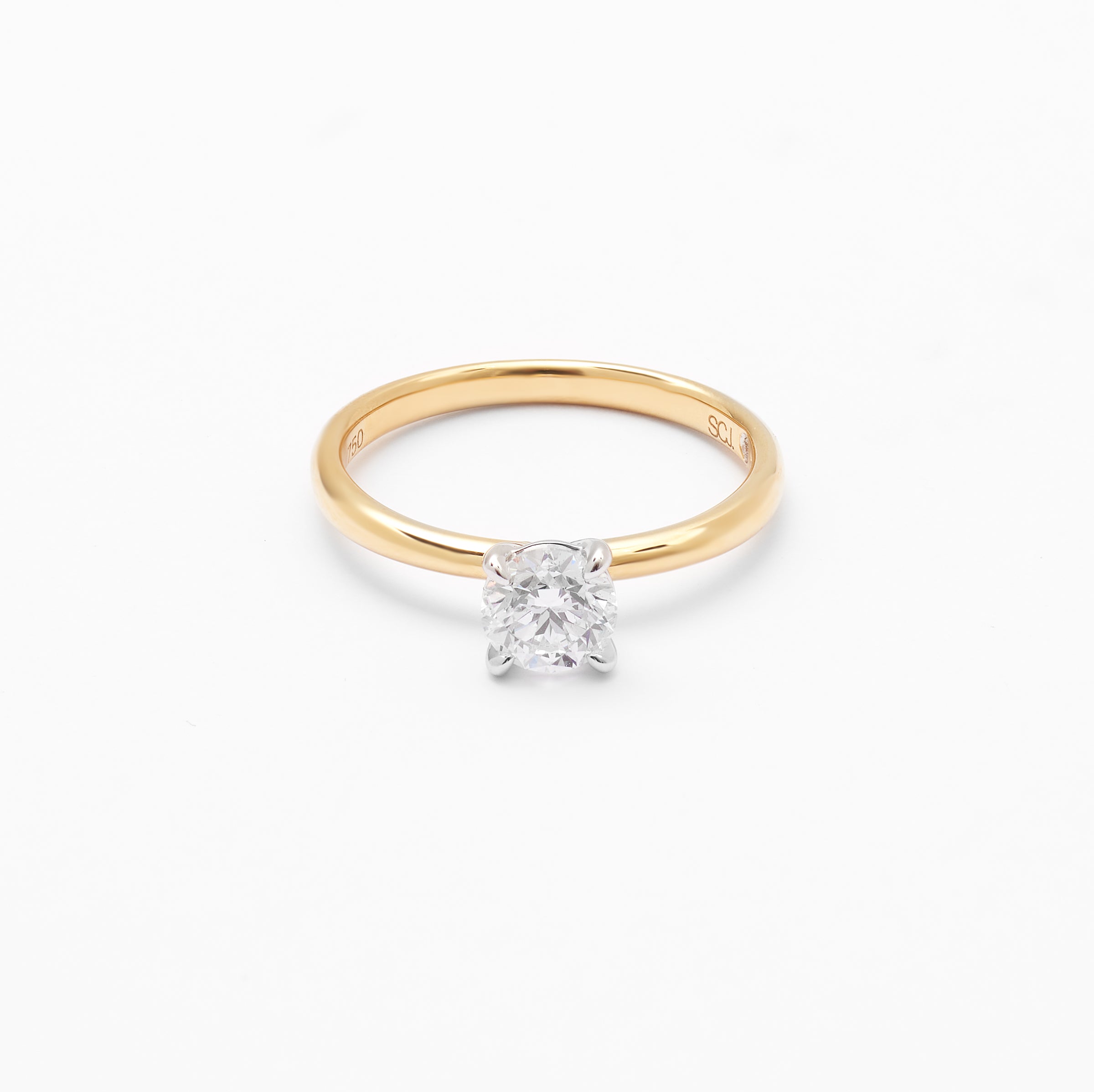 18K Yellow And White Gold Round Brilliant Lab Diamond Solitaire Engagement Ring 0.75ct G/VS