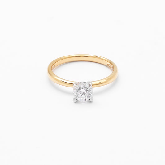 18K Yellow And White Gold Round Brilliant Lab Diamond Solitaire Engagement Ring 0.75ct G/VS