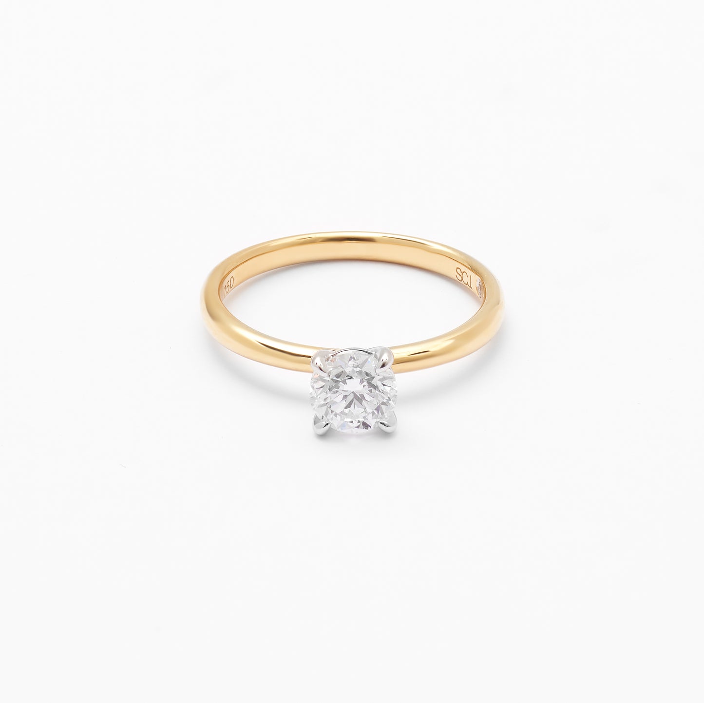 18K Yellow And White Gold Round Brilliant Lab Diamond Solitaire Engagement Ring 0.75ct G/VS
