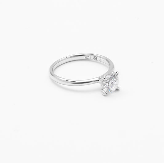 18w 1.0ct RB lab grown diamond G VS IGI solitaire engagement ring size O