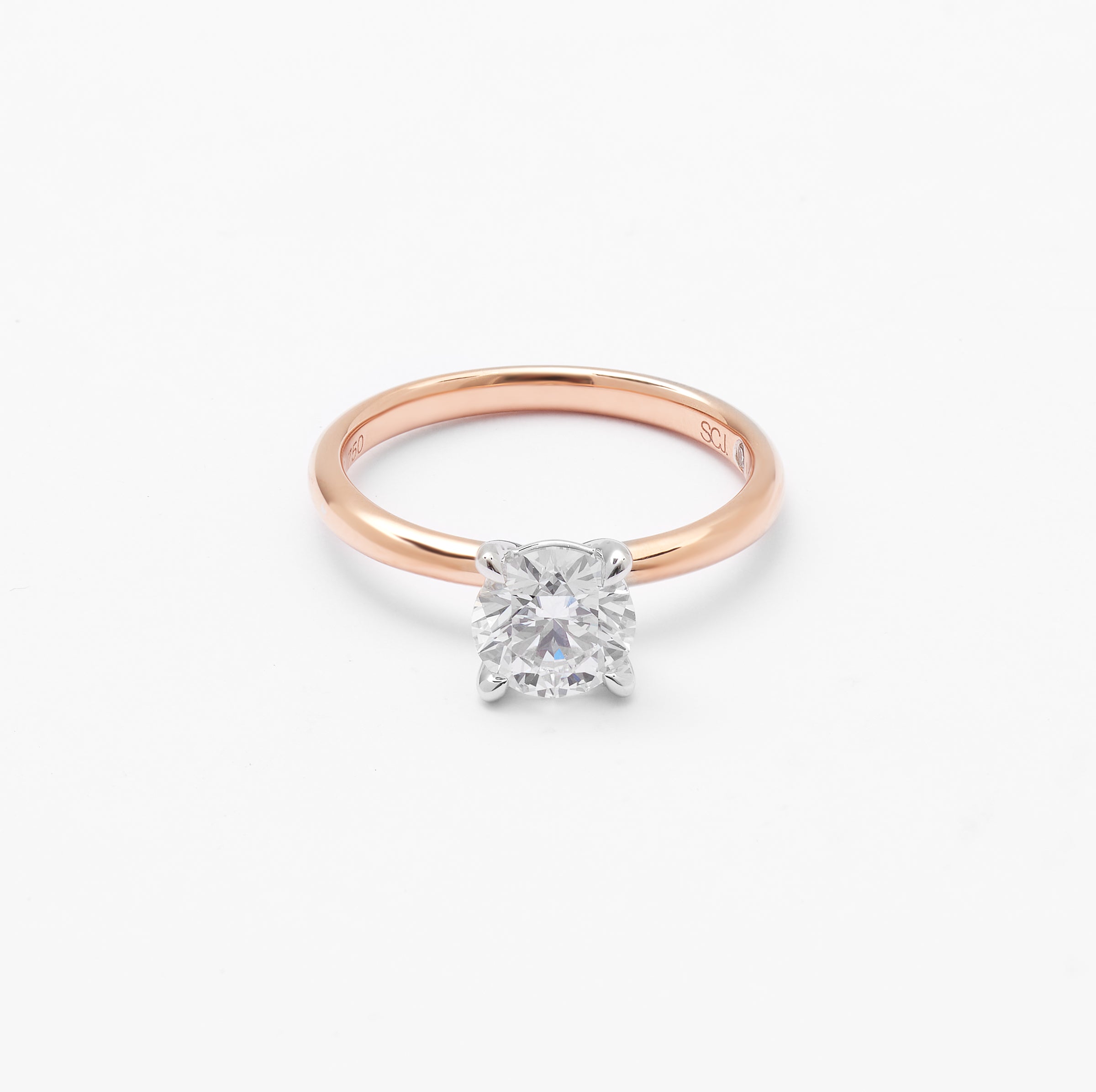 18K Rose And White Gold Round Brilliant Lab Diamond Solitaire Engagement Ring 1.25ct
