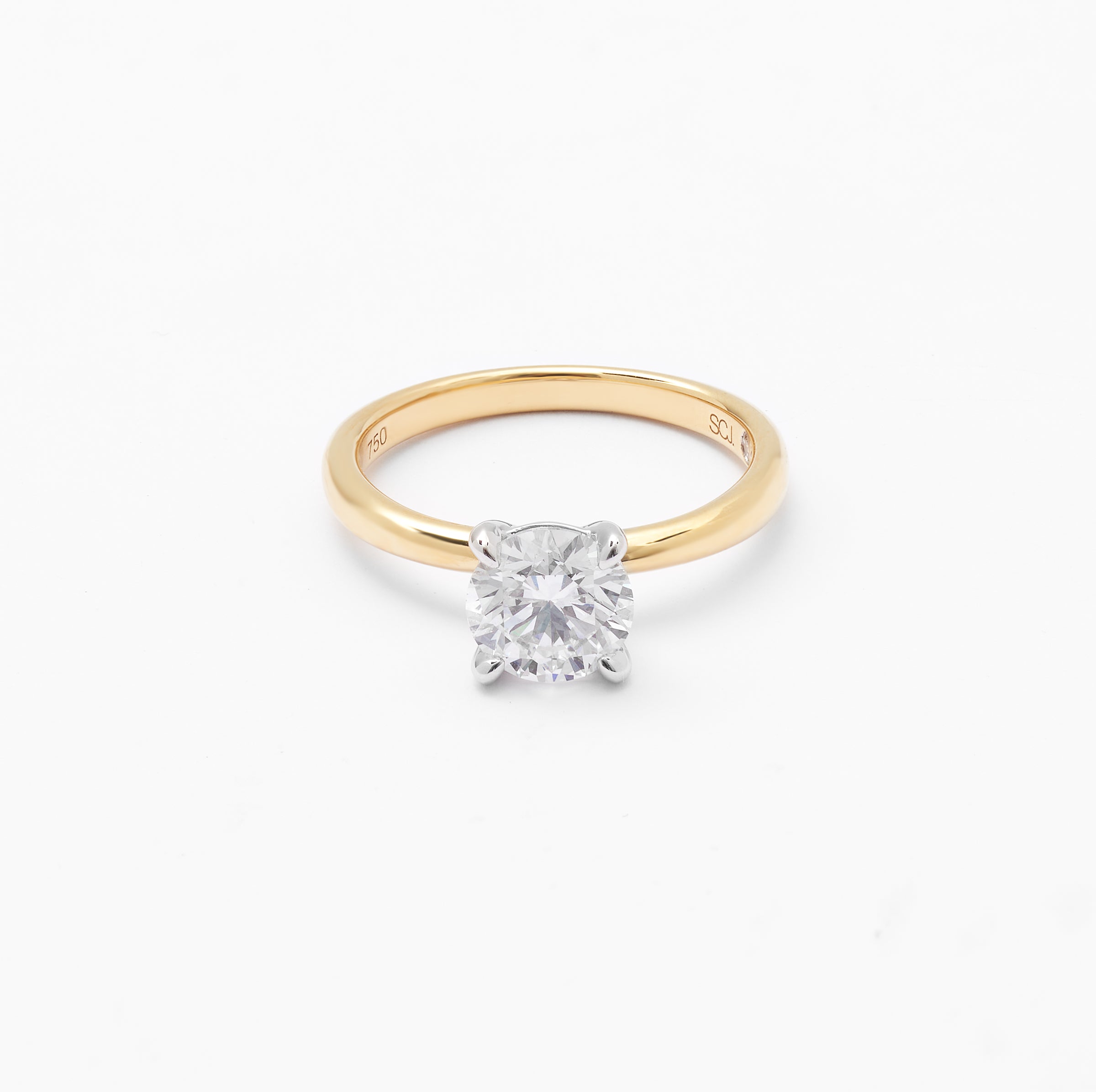 18K Yellow And White Gold Round Brilliant Lab Diamond Solitaire Engagement Ring 1.5ct