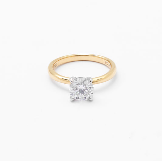 18K Yellow And White Gold Round Brilliant Lab Diamond Solitaire Engagement Ring 1.5ct