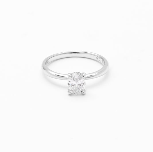 18K White Gold Oval Lab Diamond Solitaire Engagement Ring 0.75ct G/VS