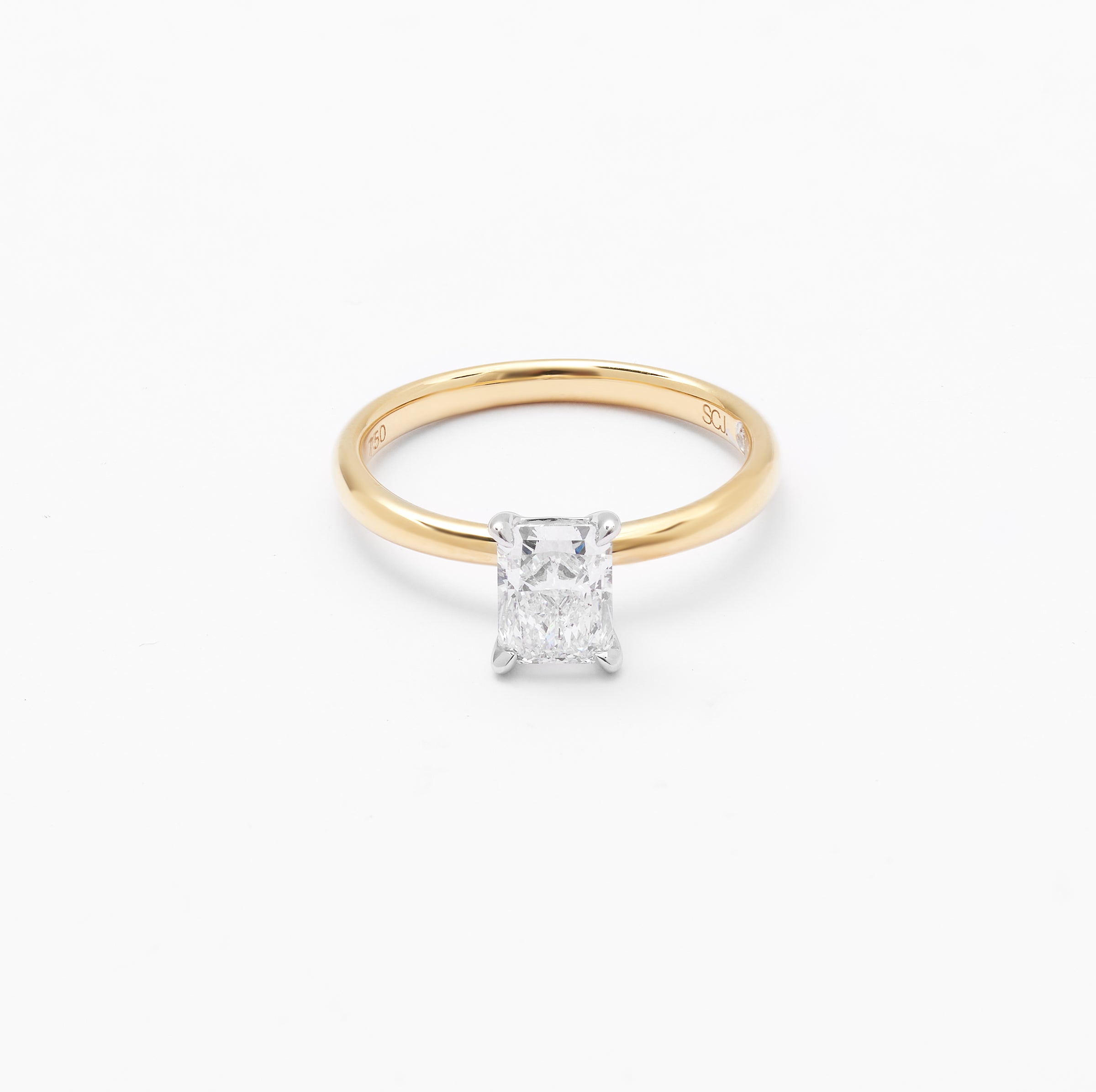 18K Yellow And White Gold Radiant Lab Diamond Solitaire Engagement Ring 1.0ct