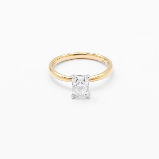 18K Yellow And White Gold Radiant Lab Diamond Solitaire Engagement Ring 1.0ct