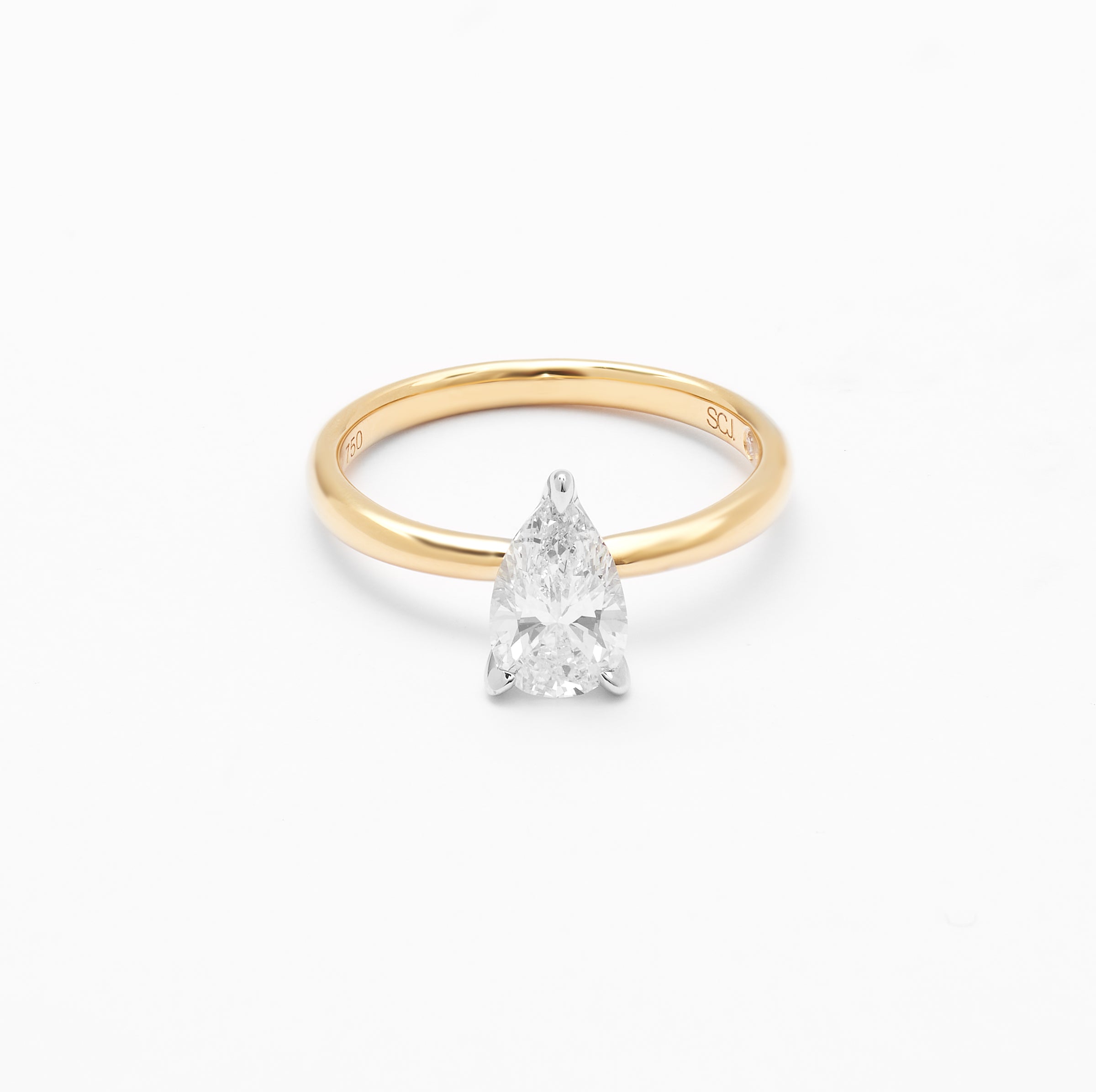 18K Yellow And White Gold Pear Lab Diamond Solitaire Engagement Ring 1.0ct