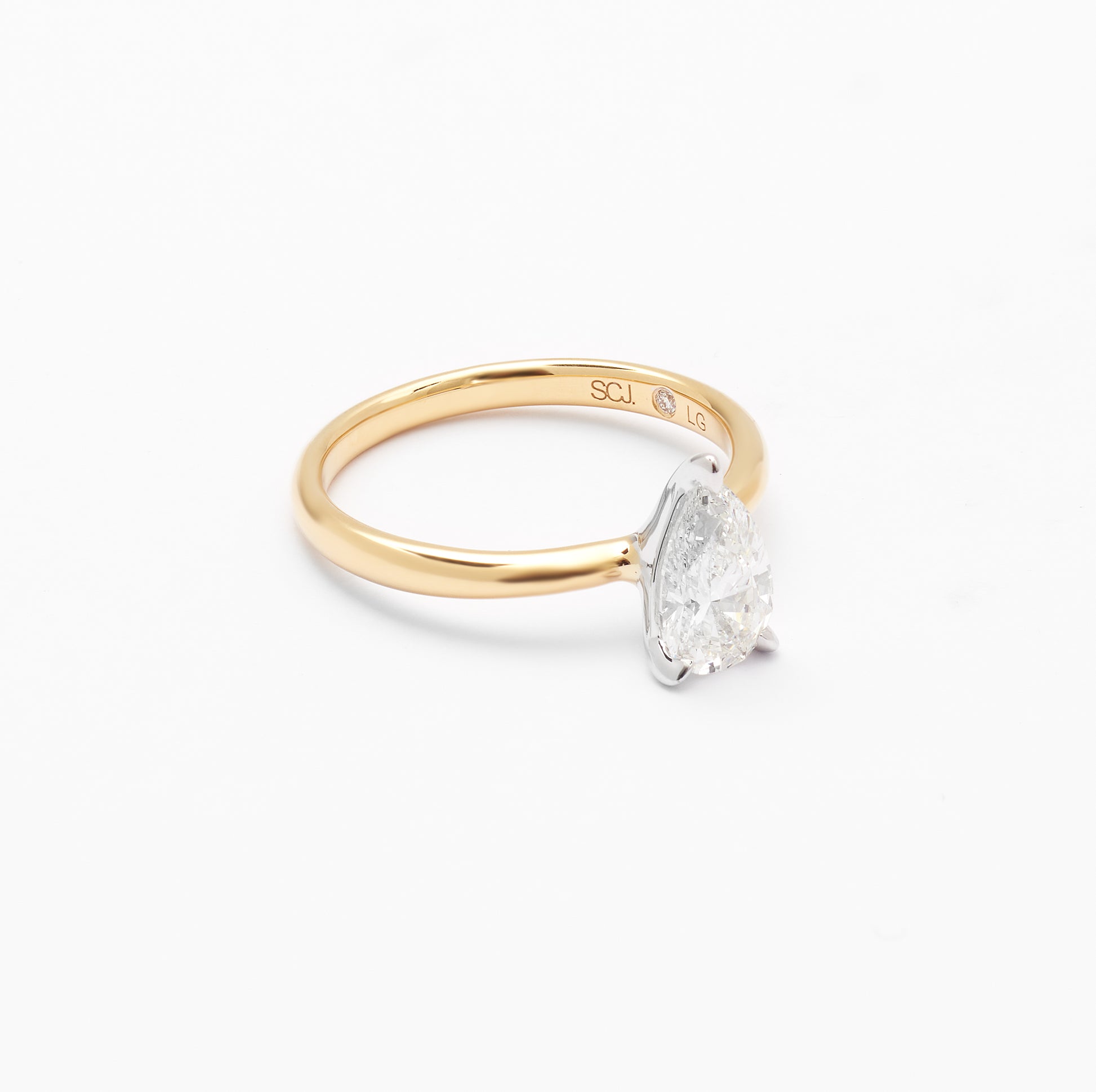 18K Yellow And White Gold Pear Lab Diamond Solitaire Engagement