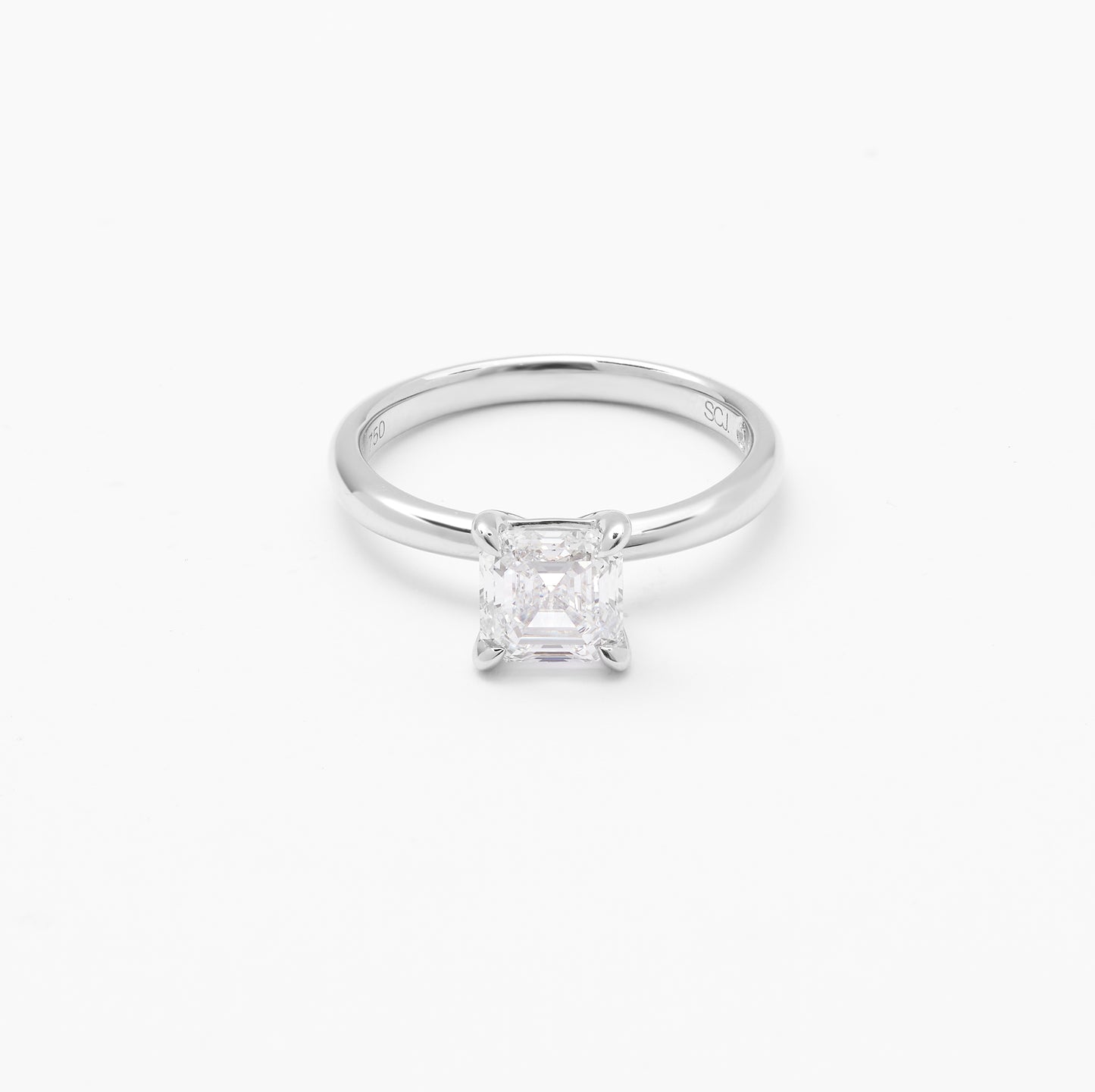18K White Gold Asscher Lab Diamond Solitaire Engagement Ring 1.5ct
