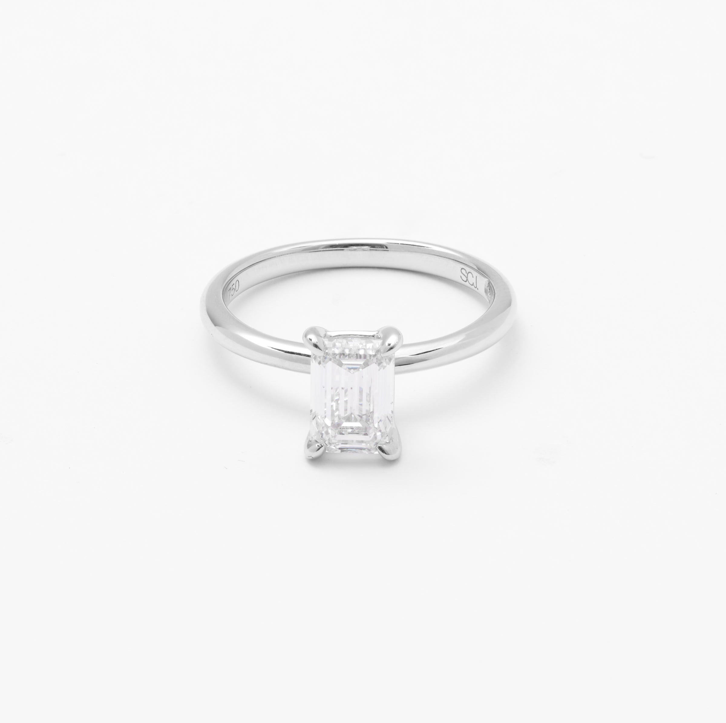 18K White Gold Emerald Cut Lab Diamond Solitaire Engagement Ring 1.5ct