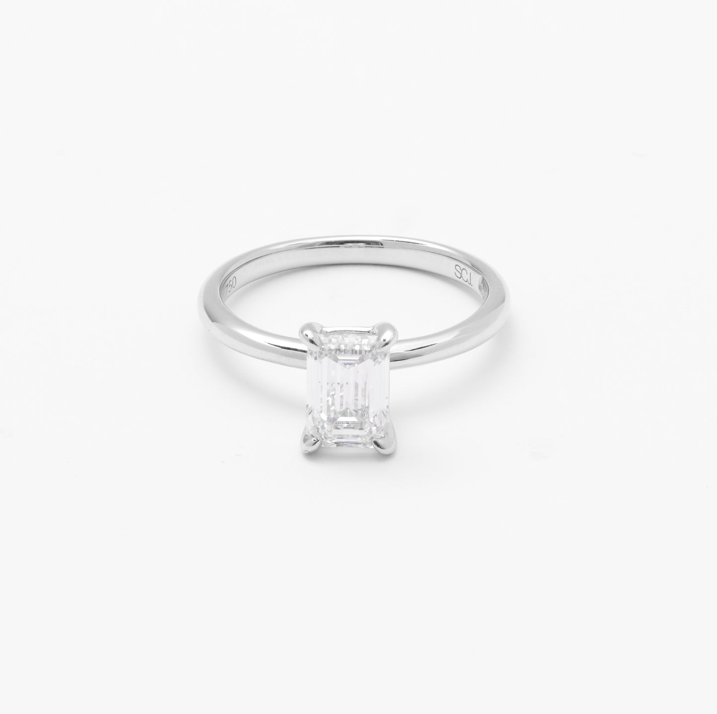 18K White Gold Emerald Cut Lab Diamond Solitaire Engagement Ring 1.5ct