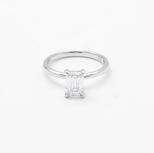 18K White Gold Emerald Cut Lab Diamond Solitaire Engagement Ring 1.5ct