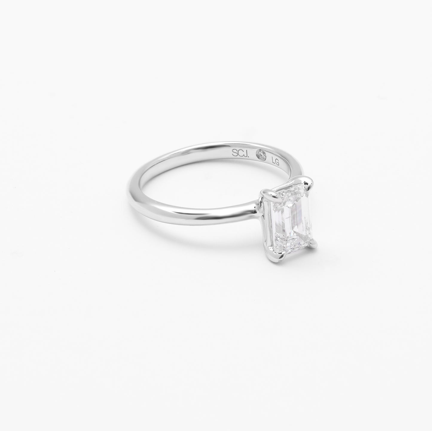 18K White Gold Emerald Cut Lab Diamond Solitaire Engagement Ring 1.5ct