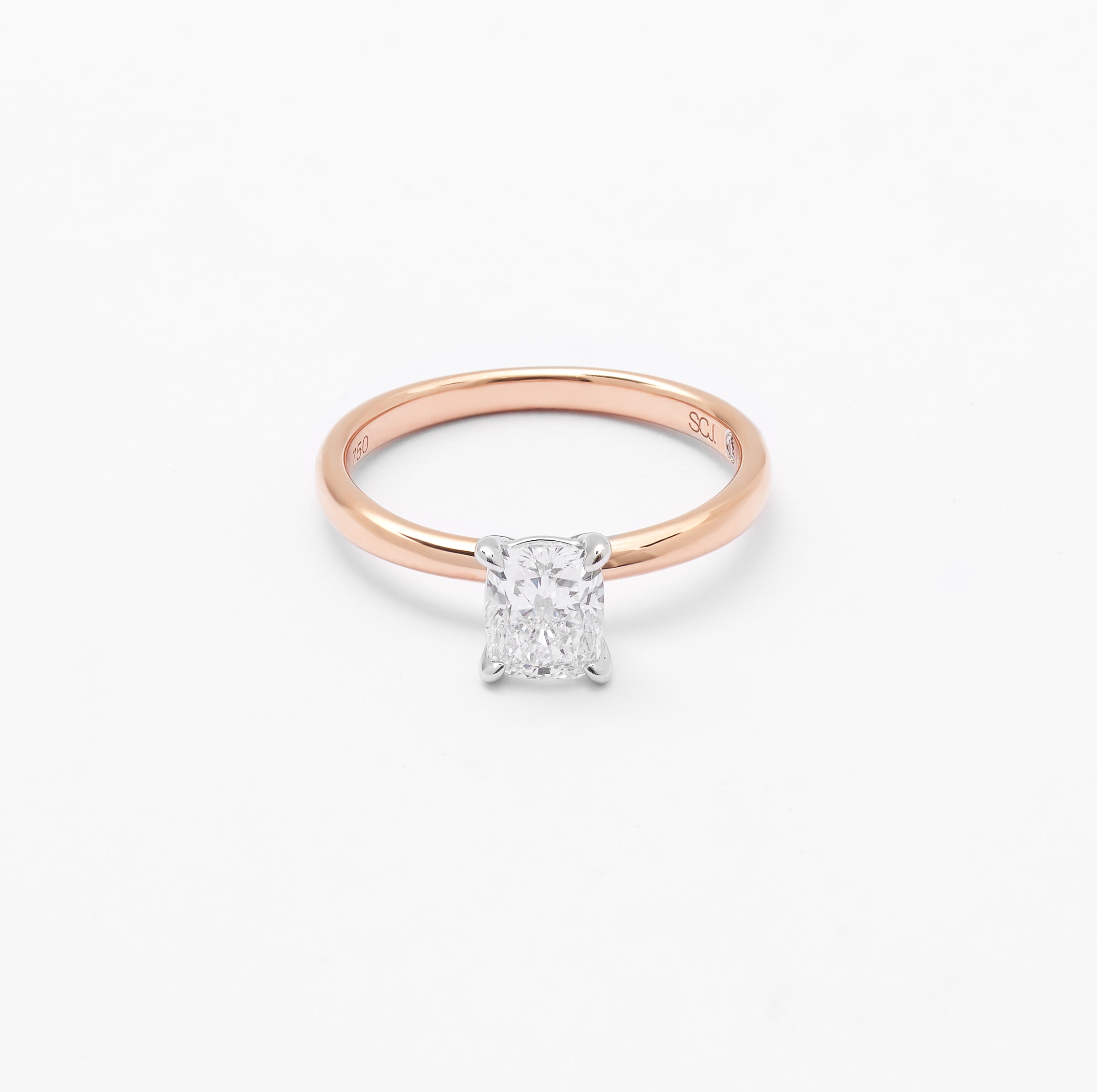 18K Rose And White Gold Cushion Lab Diamond Solitaire Engagement Ring 1.0ct