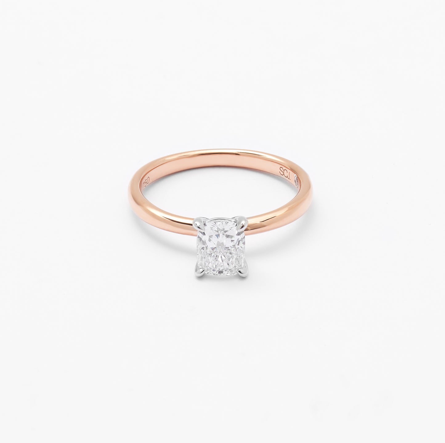 18K Rose And White Gold Cushion Lab Diamond Solitaire Engagement Ring 1.0ct