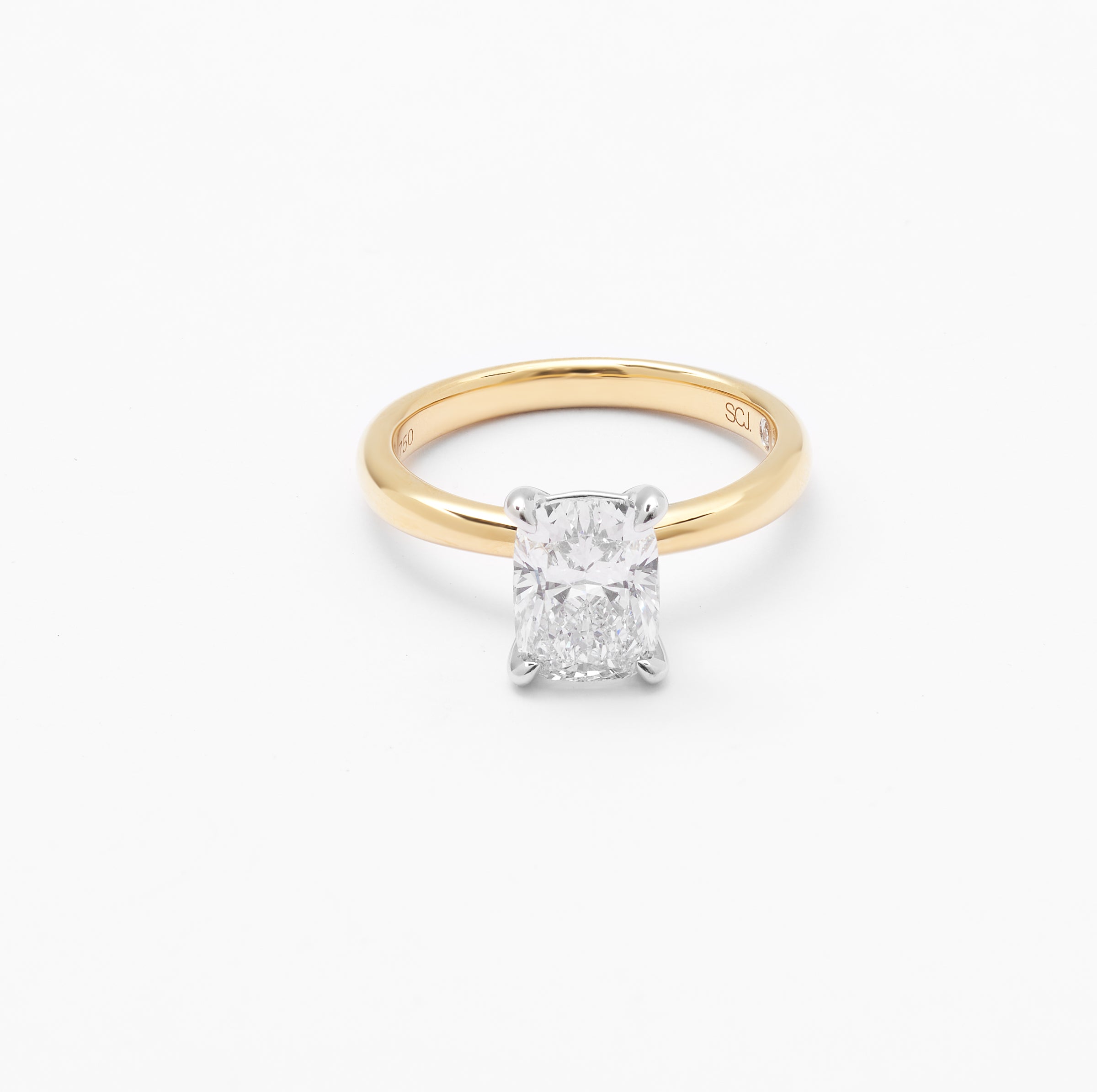 18K Yellow And White Gold Elongated Cushion Lab Diamond Solitaire Engagement Ring 2.0ct