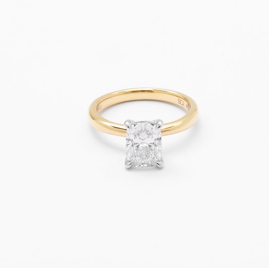 18K Yellow And White Gold Elongated Cushion Lab Diamond Solitaire Engagement Ring 2.0ct