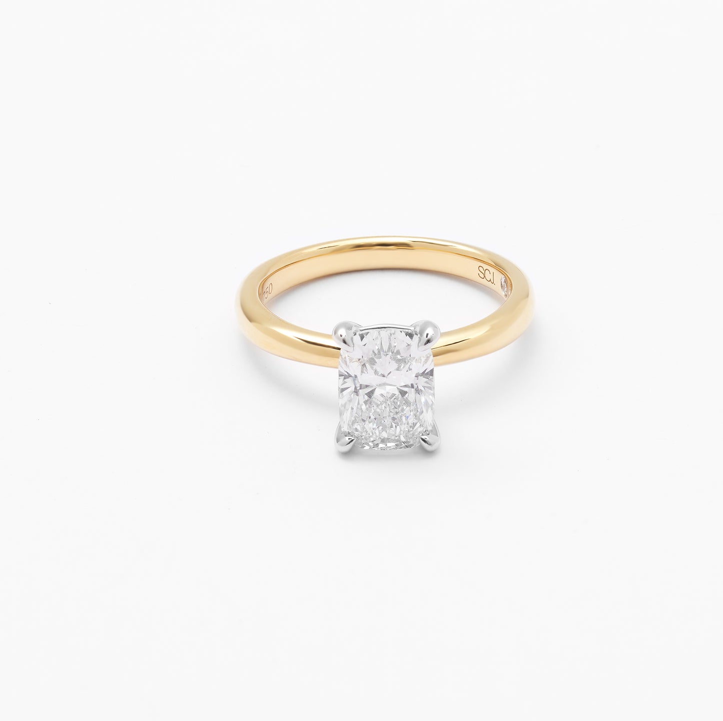18K Yellow And White Gold Elongated Cushion Lab Diamond Solitaire Engagement Ring 2.0ct