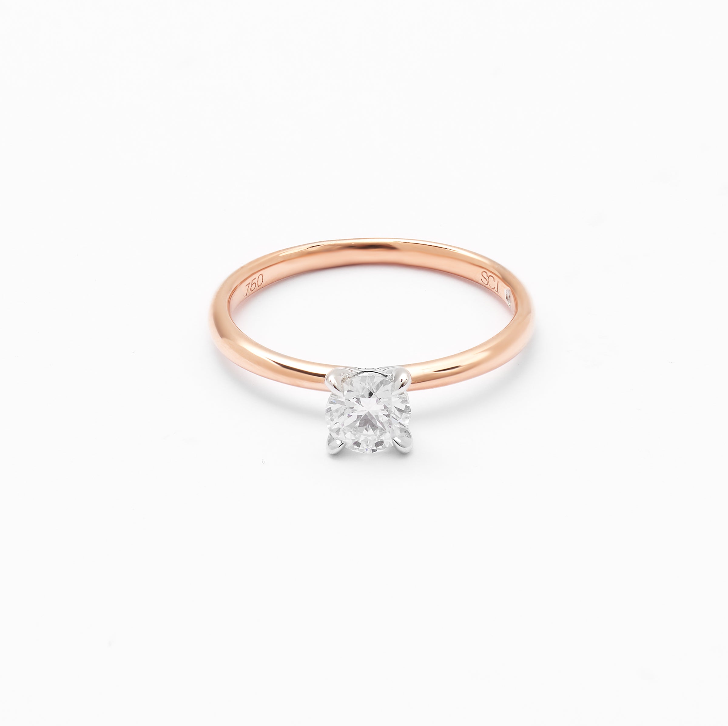 18K Rose And White Gold Round Brilliant Diamond Solitaire Engagement Ring 0.5ct