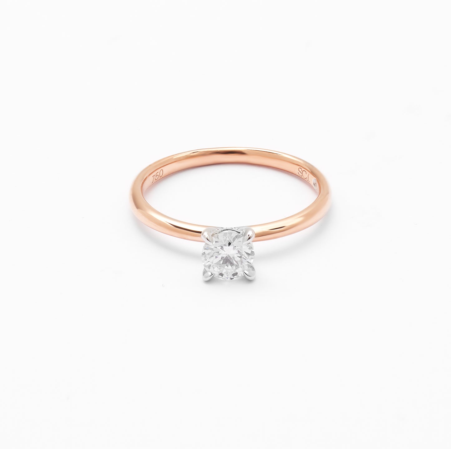 18K Rose And White Gold Round Brilliant Diamond Solitaire Engagement Ring 0.5ct