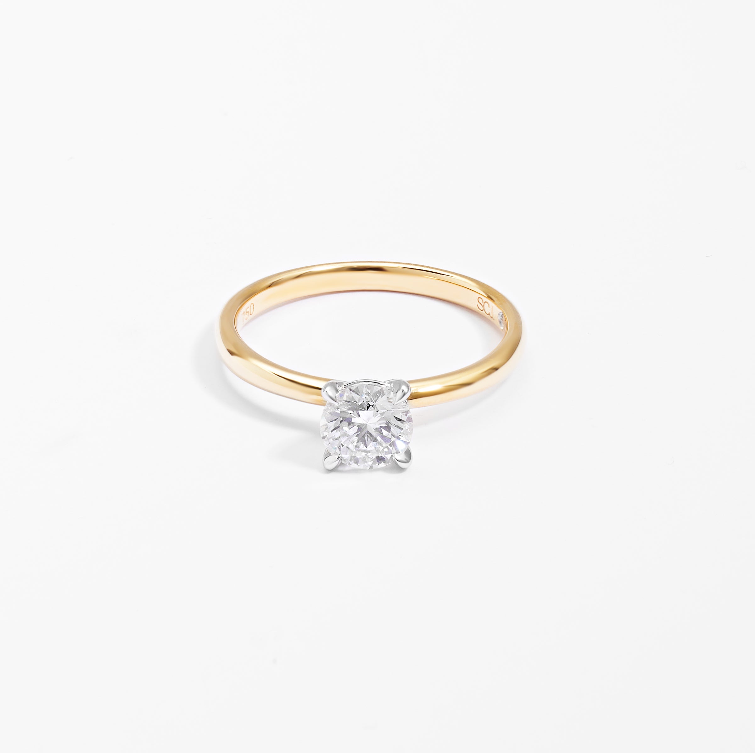 18K Yellow And White Gold Round Brilliant Diamond Solitaire Engagement Ring 0.75ct
