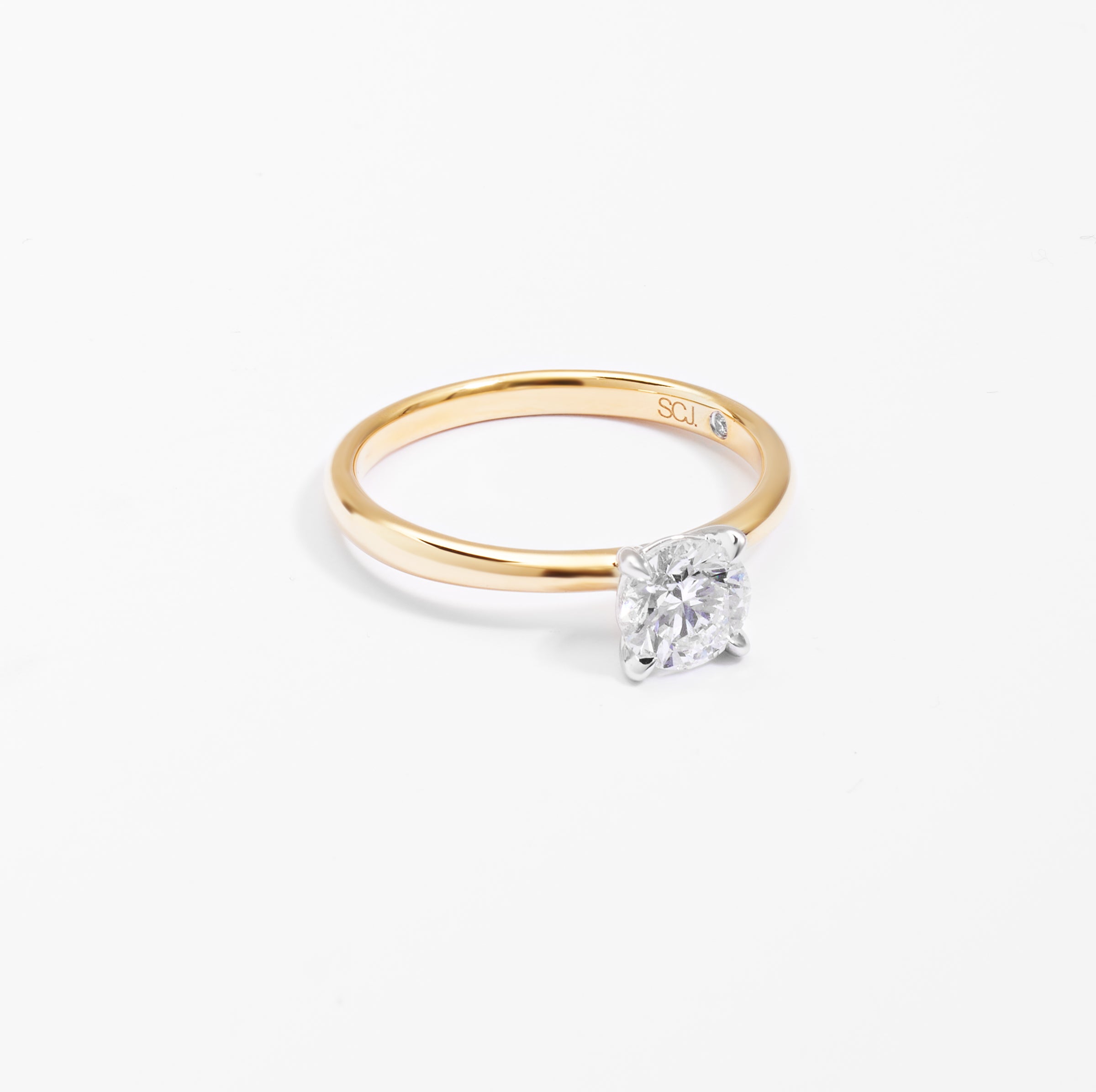 18K Yellow And White Gold Round Brilliant Diamond Solitaire Engagement Ring 0.75ct