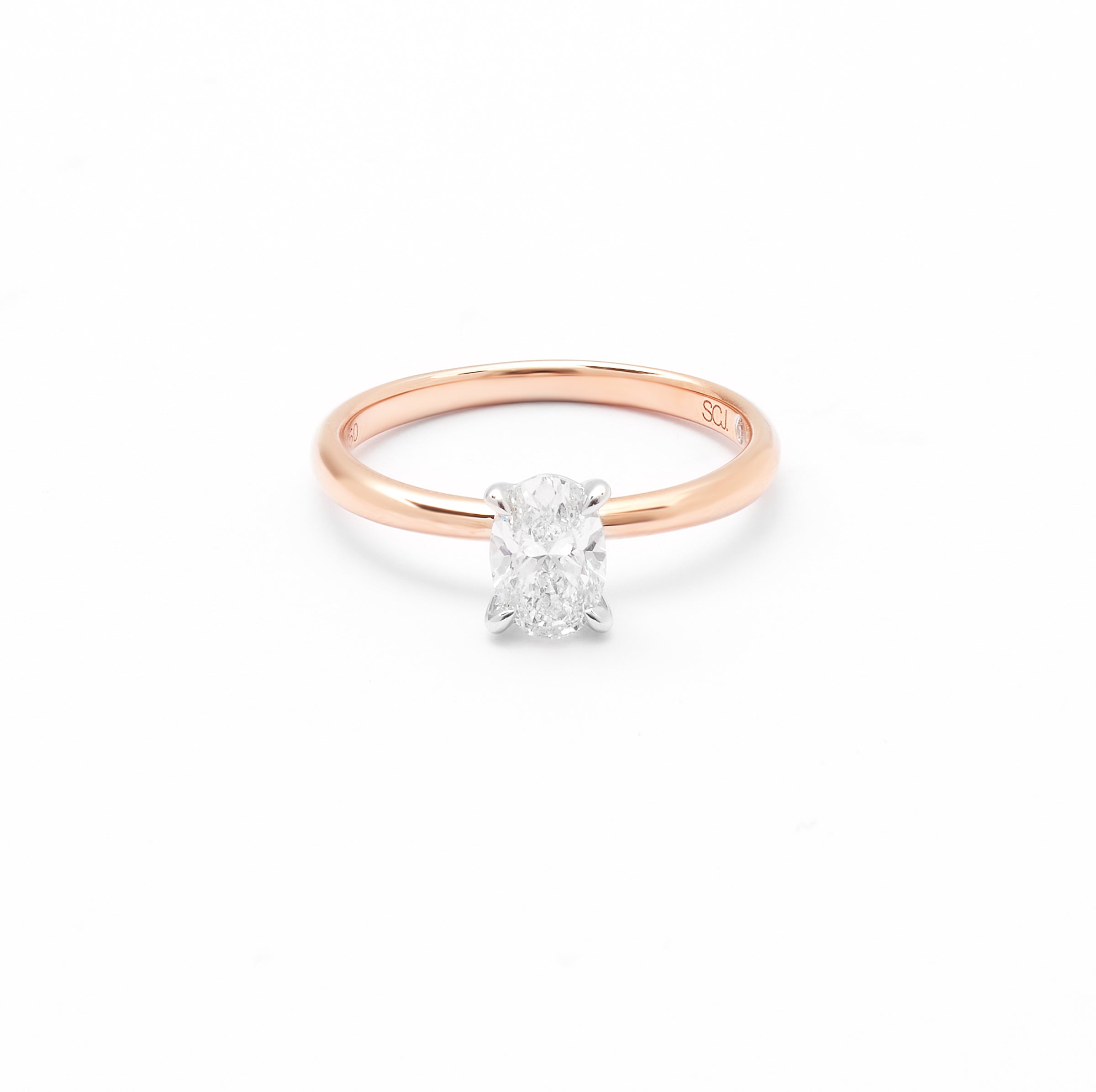 18K Rose And White Gold Oval Diamond Solitaire Engagement Ring 0.75ct
