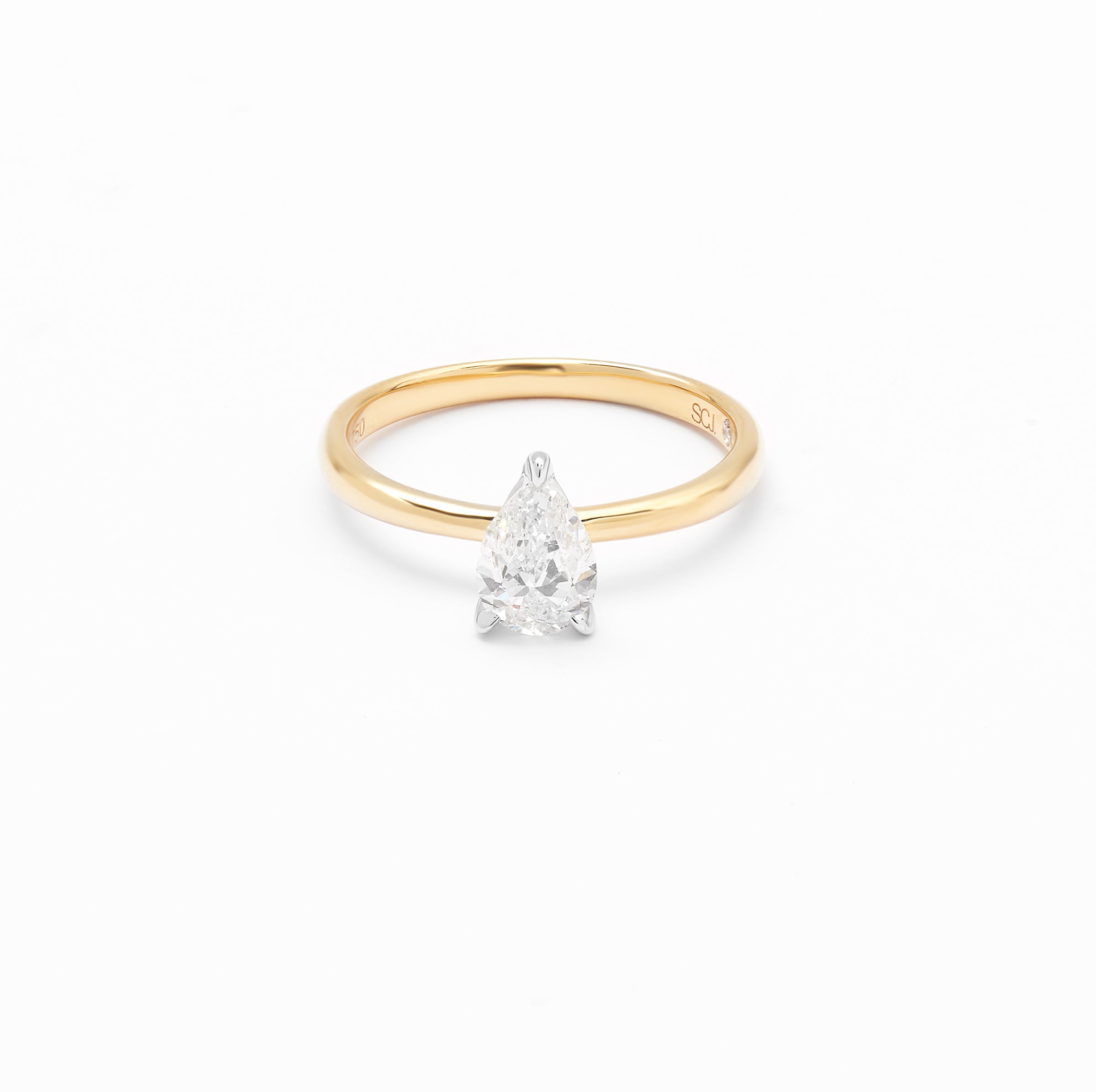 18K Yellow And White Gold Pear Diamond Solitaire Engagement Ring 0.75ct