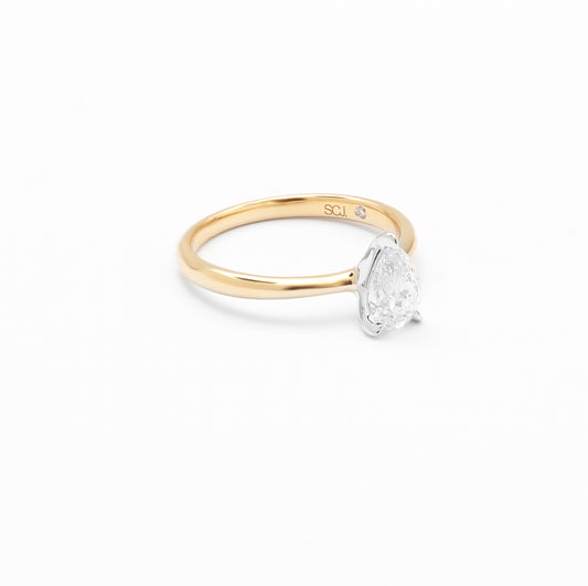 18K Yellow And White Gold Pear Diamond Solitaire Engagement Ring 0.75ct