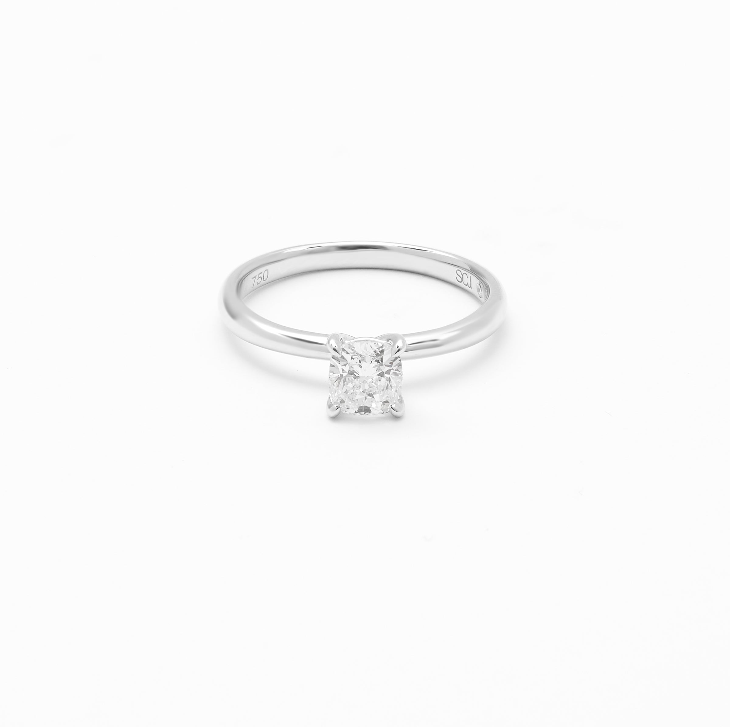 18K White Gold Cushion Diamond Solitaire Engagement Ring 0.75ct