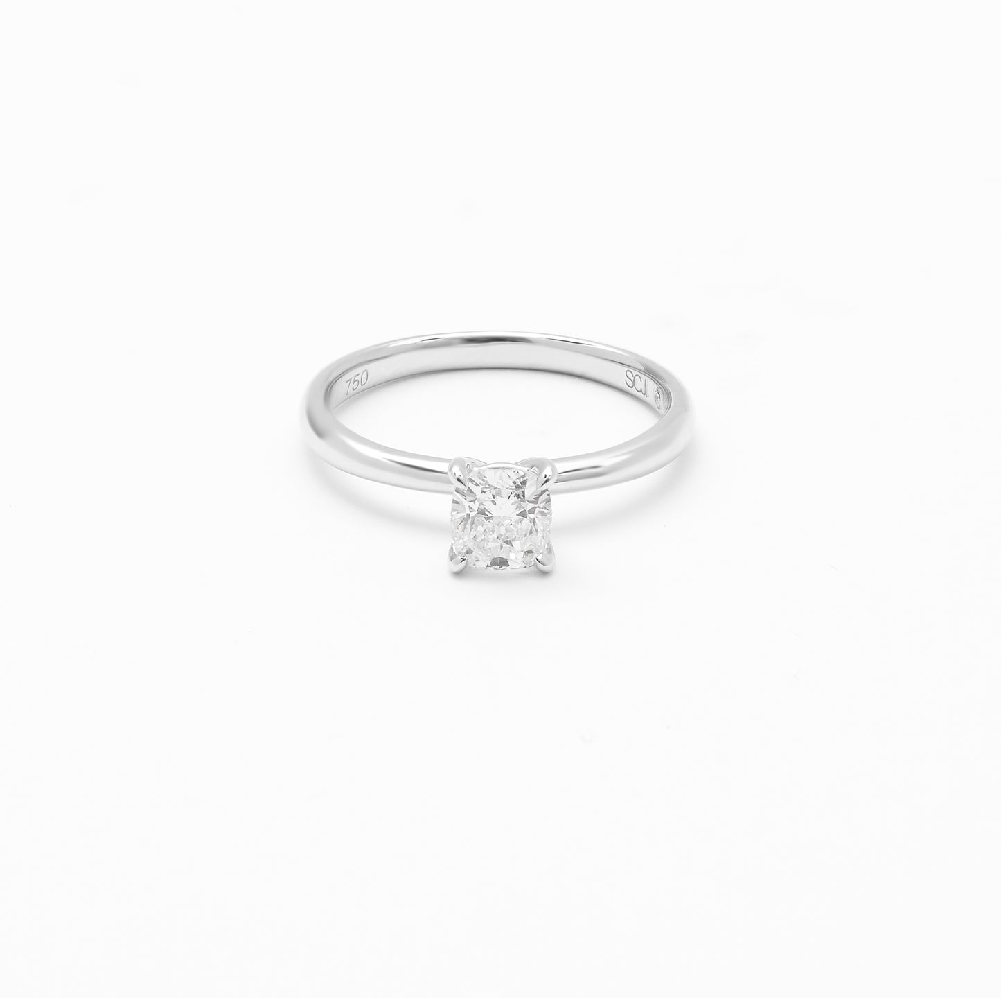 18K White Gold Cushion Diamond Solitaire Engagement Ring 0.75ct