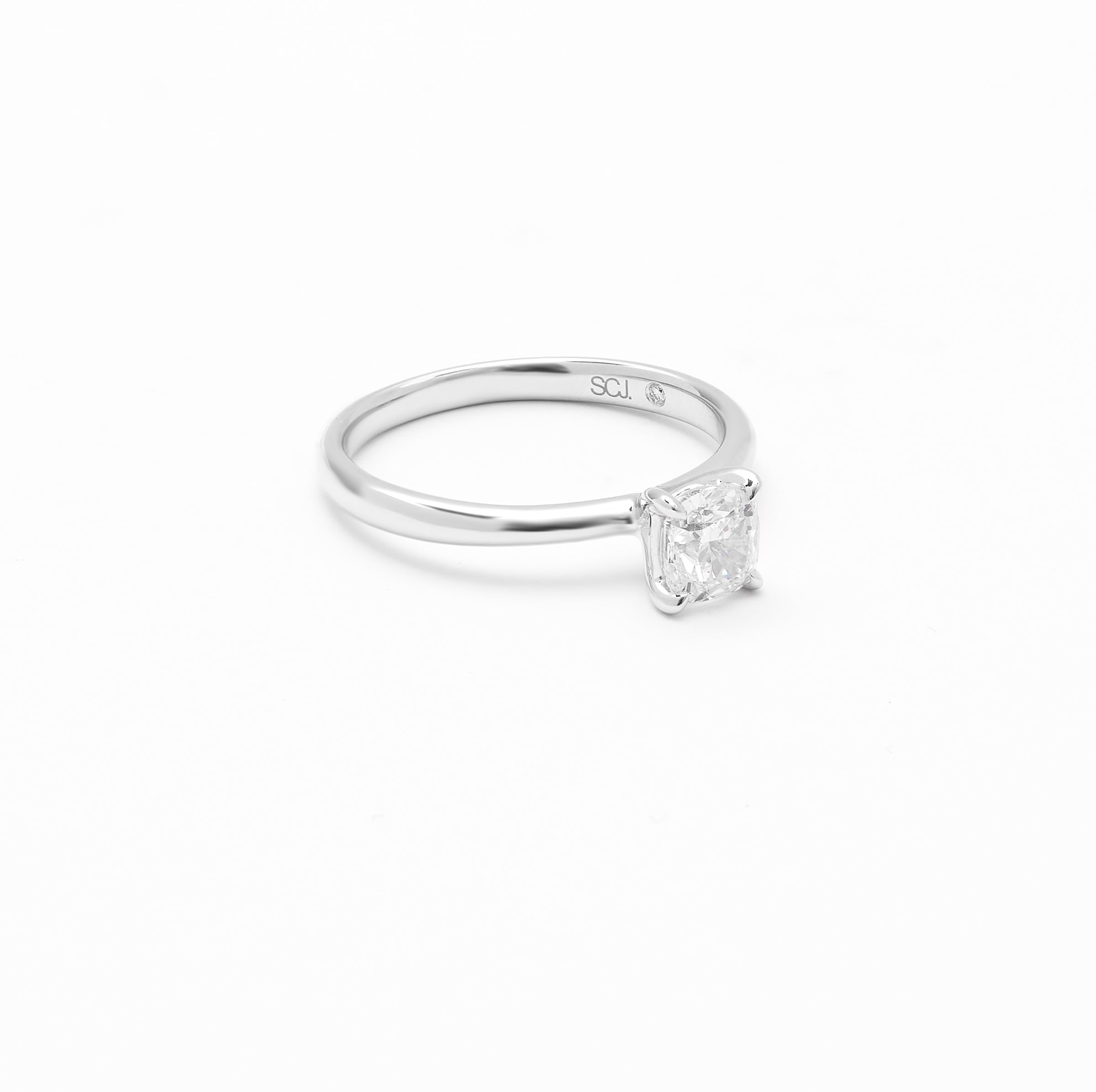 18K White Gold Cushion Diamond Solitaire Engagement Ring 0.75ct