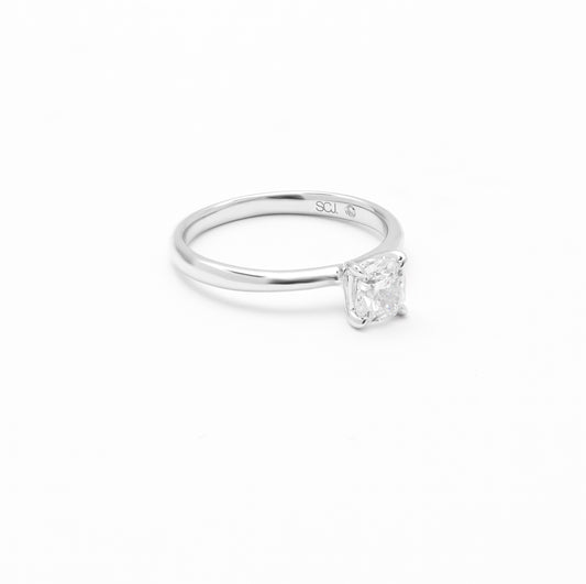 18K White Gold Cushion Diamond Solitaire Engagement Ring 0.75ct