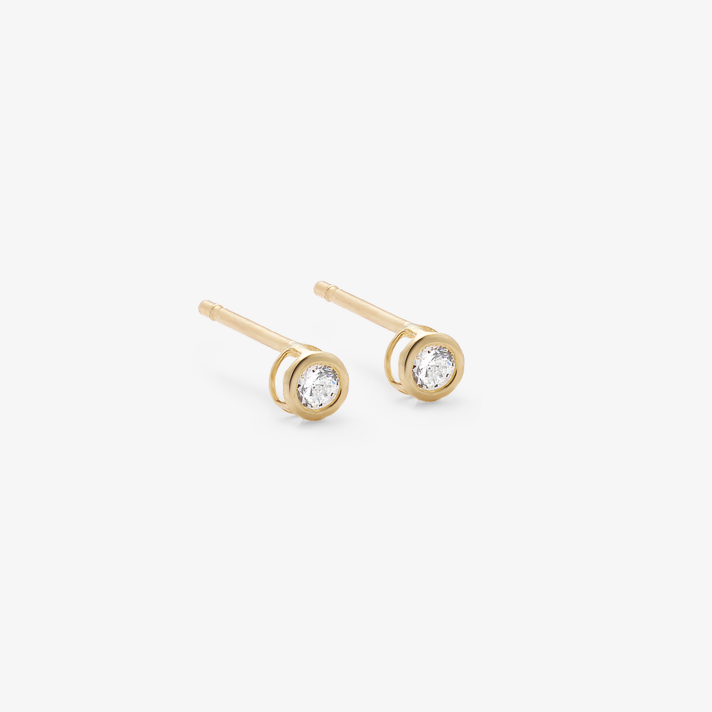 9K Yellow Gold Zirconia Bezel Stud Earrings