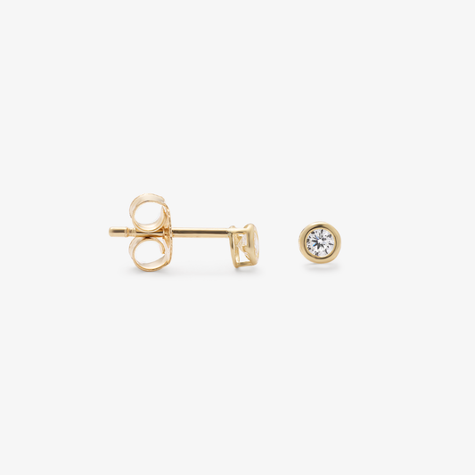 9K Yellow Gold Zirconia Bezel Stud Earrings