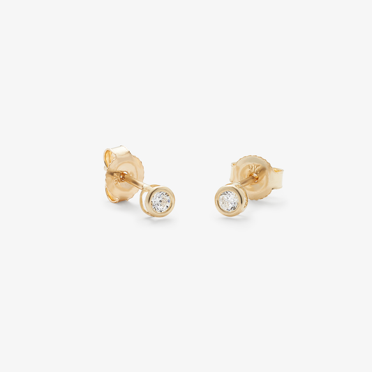 9K Yellow Gold Zirconia Bezel Stud Earrings