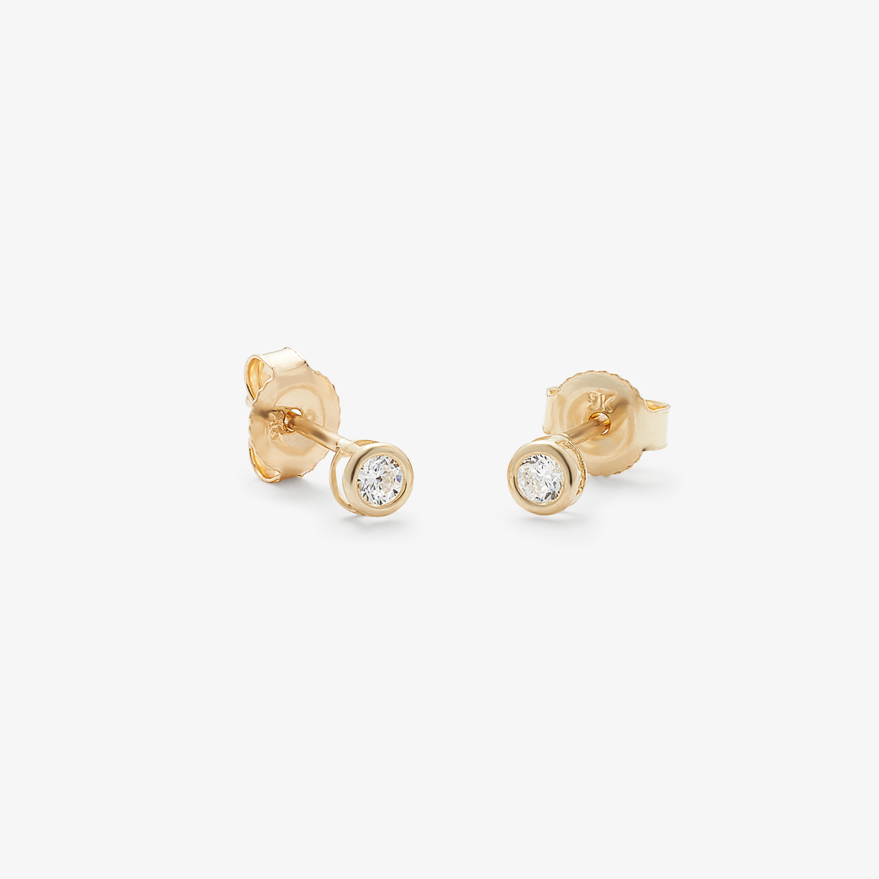 9K Yellow Gold Zirconia Bezel Stud Earrings